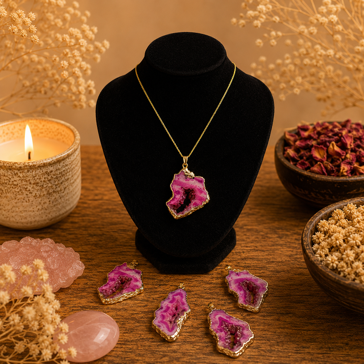Collar Ágata Rosa Portal Dorado
