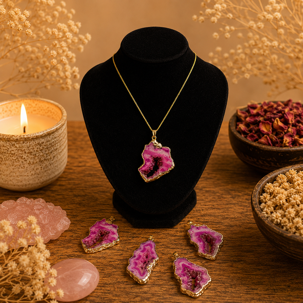 Collar Ágata Rosa Portal Dorado