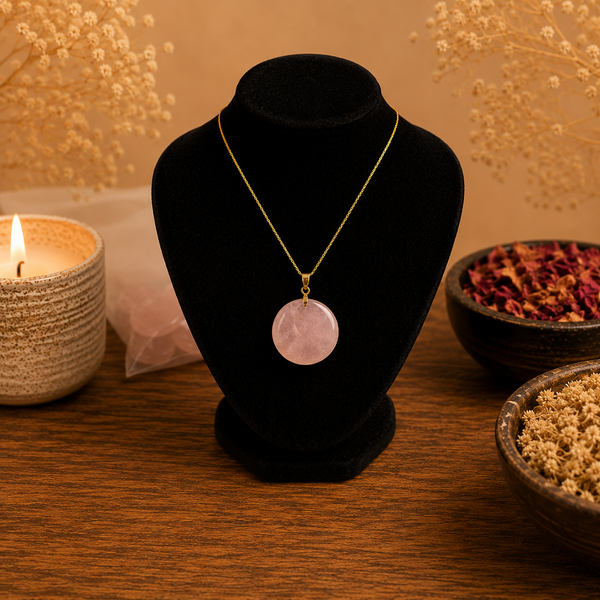 Collar De Cuarzo Rosa Eclipse Dorado