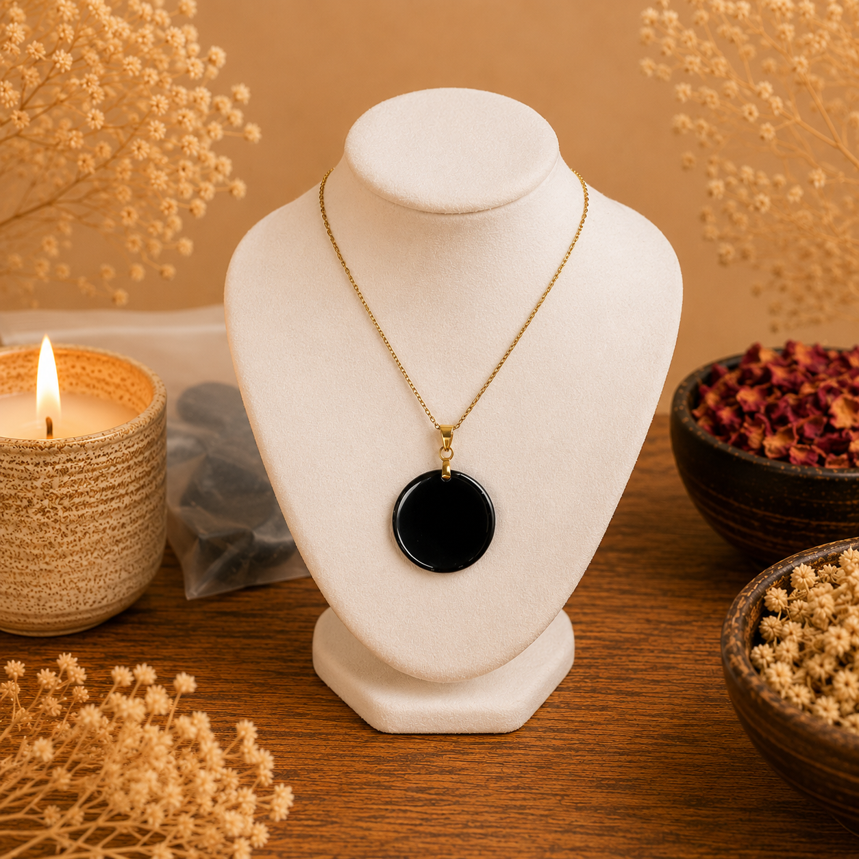 Collar De Obsidiana Eclipse Dorado